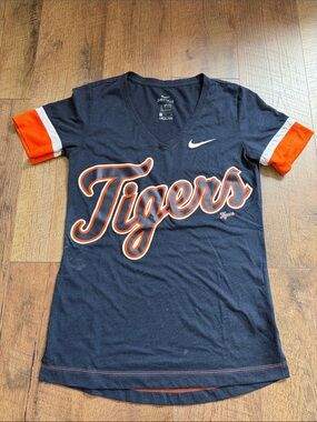 Nike Navy & Orange 'Tigers' V-Neck Athletic Tee